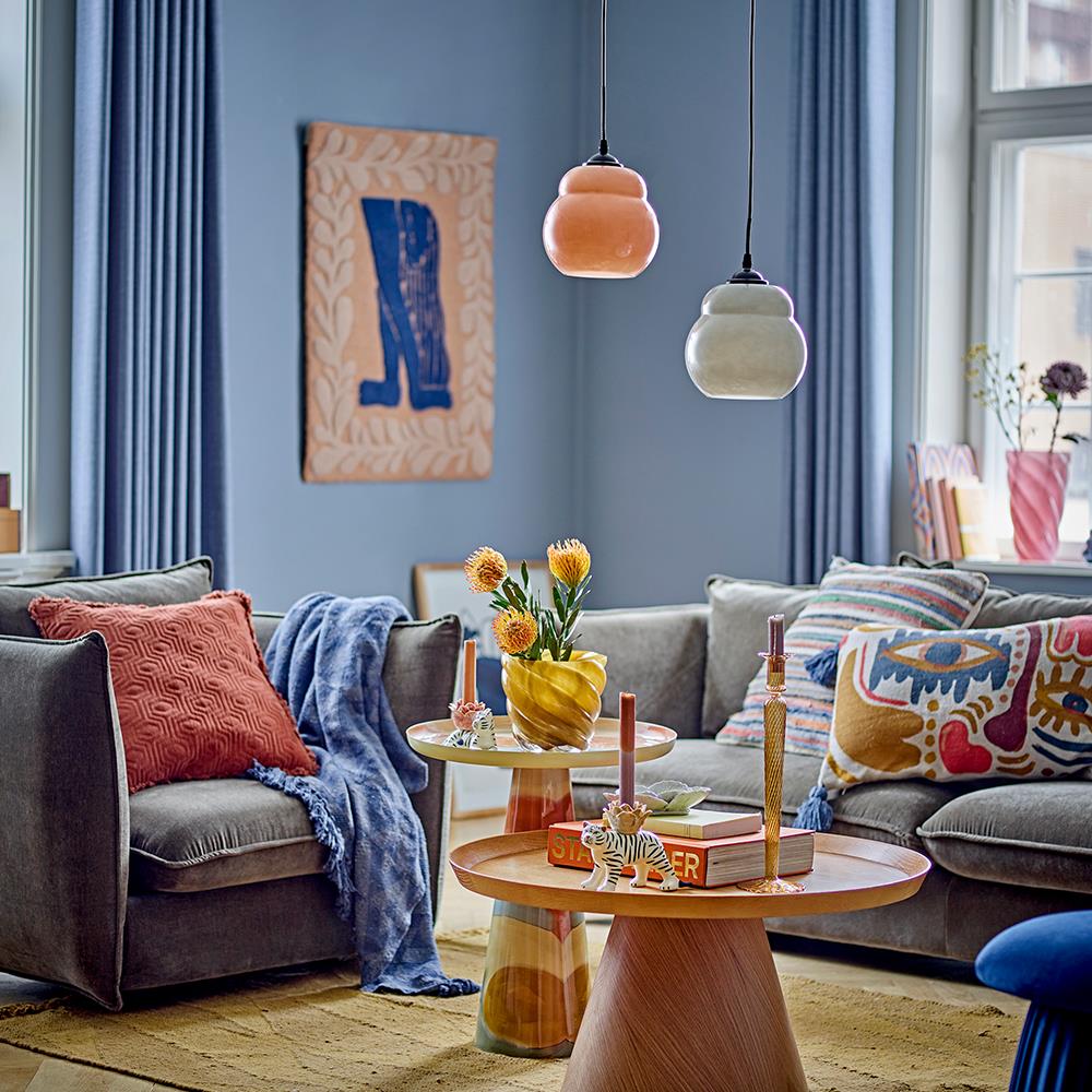 Bloomingville Mahado Kissen, Orange, Baumwolle – mit Stickmuster & Fransen, 45x45 cm