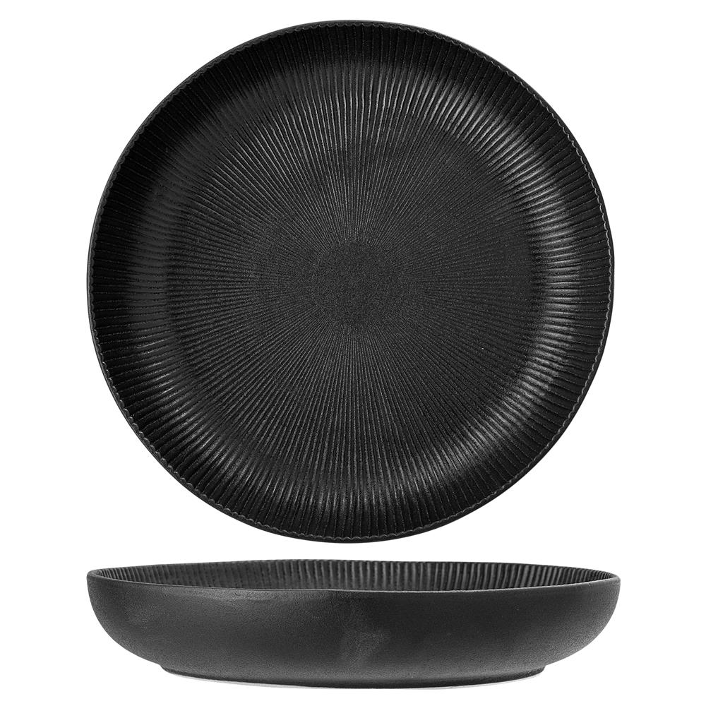 Bloomingville Neri Schale Schwarz – Steingut, 4000 ml, Ø33 cm, skandinavisches Design mit Rillenstruktur
