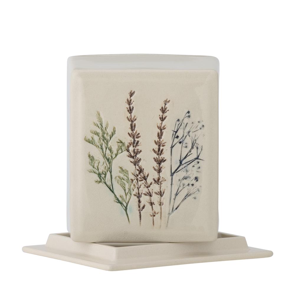 Bloomingville Bea Butterdose, Natur, Steingut, mit Blumenmotiv, dänisches Design