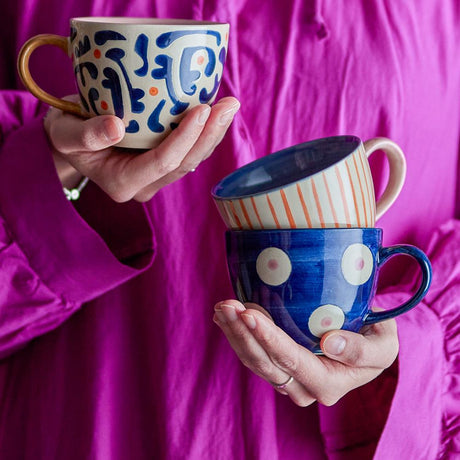 Bloomingville Eviaya Tasse Bunt Steingut 3er Set – handbemalte Tassen