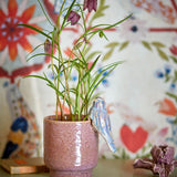 Bloomingville Larky Blumentopf aus Steingut, Rose – dekorativer Topf mit Vogel-Detail