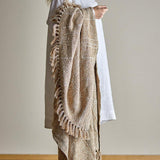 Bloomingville Bresso Decke, Braun, recycelte Baumwolle, 160x130 cm, gewebt, mit Fransen