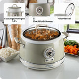 Ariete Vintage Reiskocher, Beige, 3,5L, Slow Cooker, Dampfgarer, 5 Programme, Keramikschüssel
