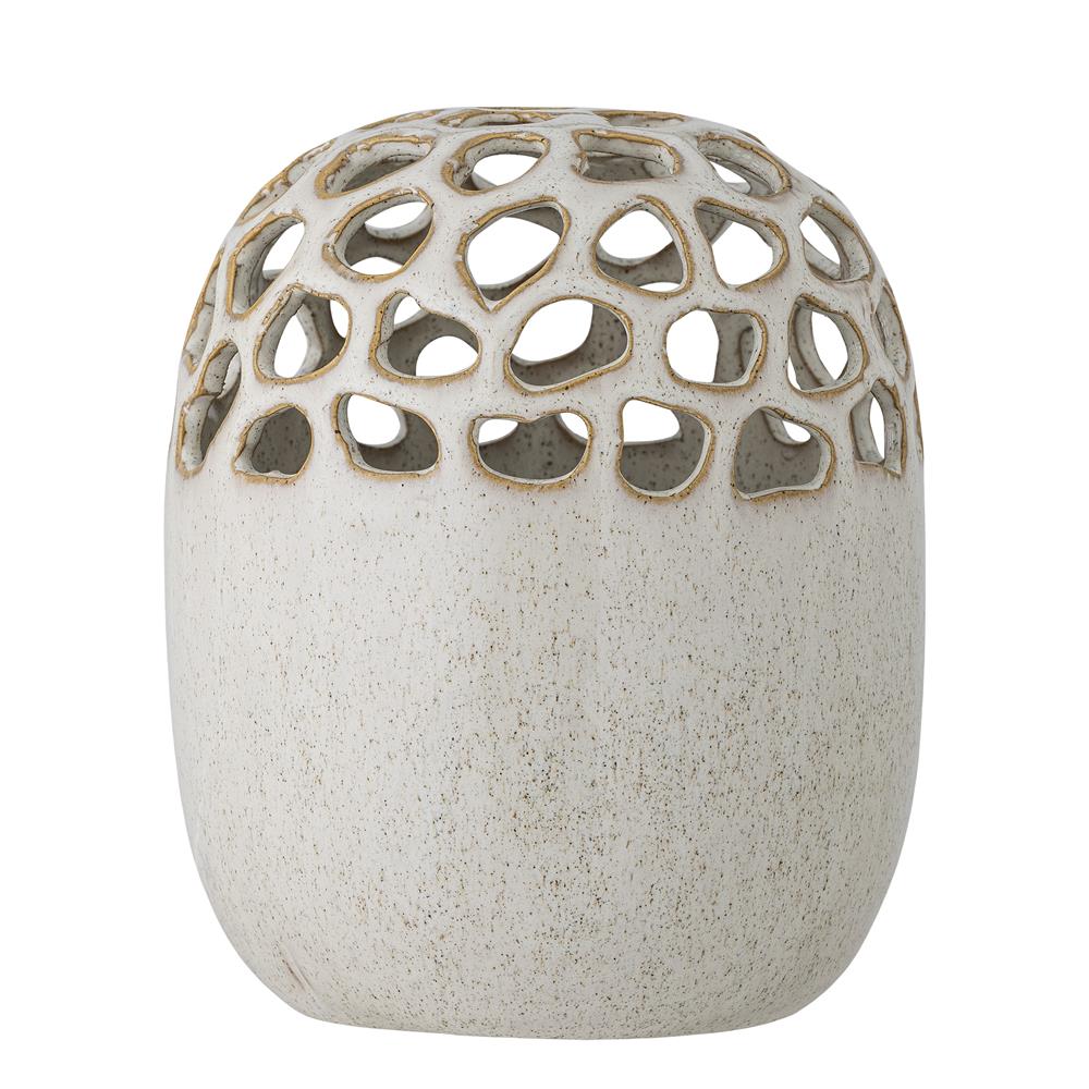 Bloomingville Elissa Vase Natur Ø16 cm – Steingut mit Gittermuster & gesprenkeltem Finish