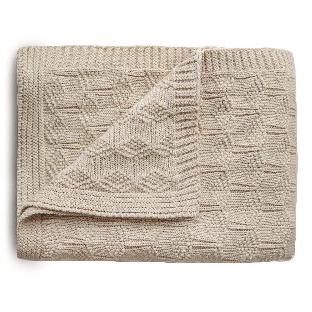 Mushie Gestrickte Babydecke Honigwaben, Beige, aus 100% Bio-Baumwolle