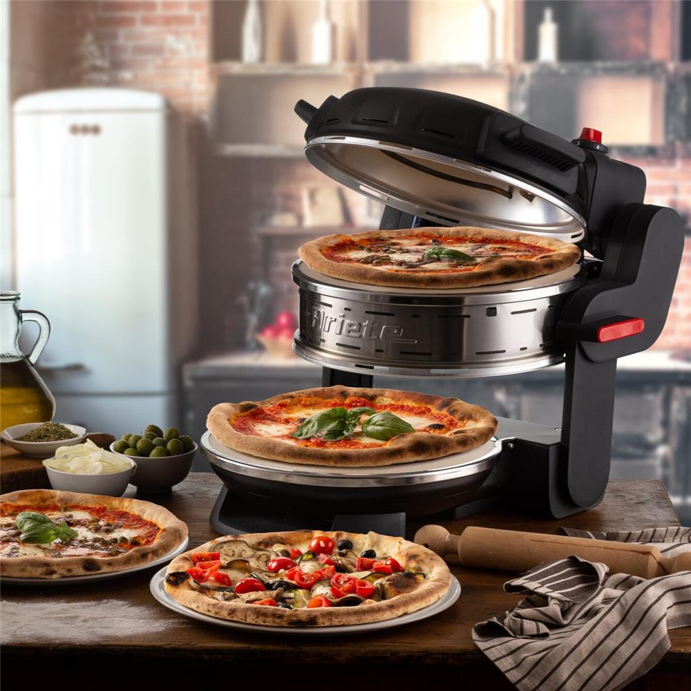 Ariete Pizzeria Doppel-Pizzaofen, Schwarz, mit 2 Pizzasteinen, 2300W, bis 400 Grad