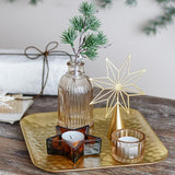 Bloomingville Sanga Teelicht Set, Gold, Glas 6-teilig mit Tablett und Vase