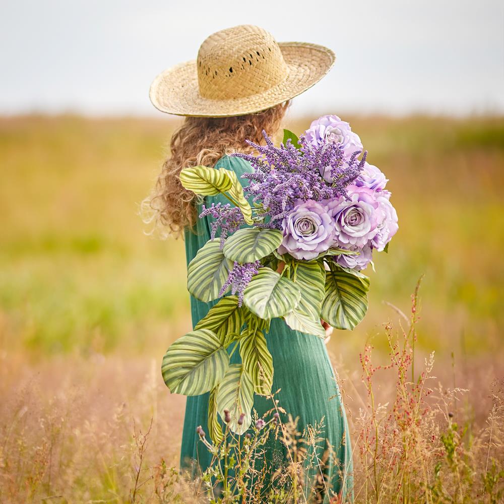 Bloomingville Rose Kunstblume Violett Rosenstrauß 66cm Dekostiel