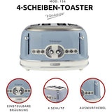 Ariete Vintage Toaster, Blau, 4-Scheiben-Toaster mit 6 Bräunungsstufen, 1600W