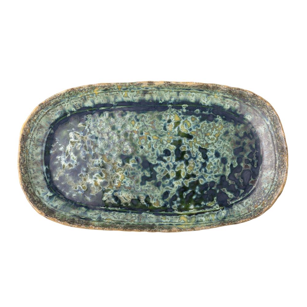 Bloomingville Milani Servierplatte – Steingut in Grün mit perlmuttartiger Glasur, 37 cm