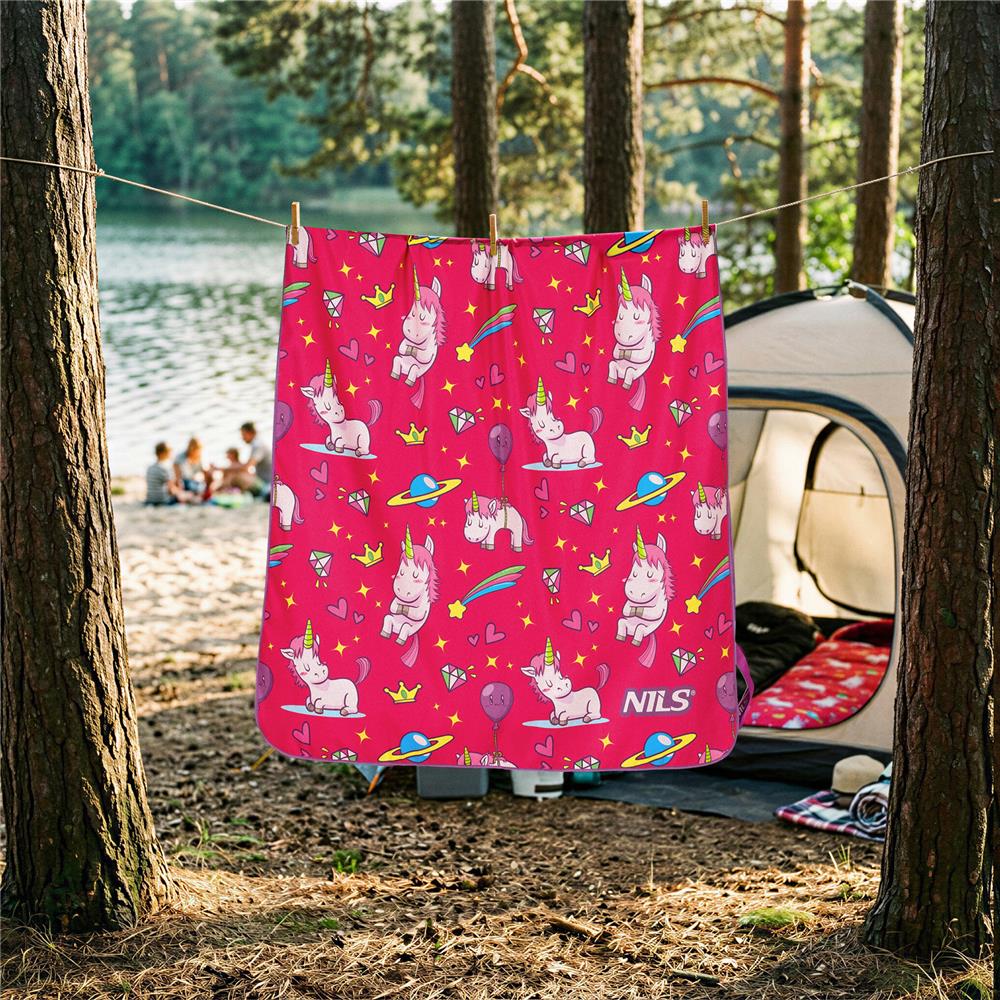NILS Mikrofaser Kinderhandtuch 160x80 cm Unicorn - leichtes Handtuch für Camping, Strand & Schule