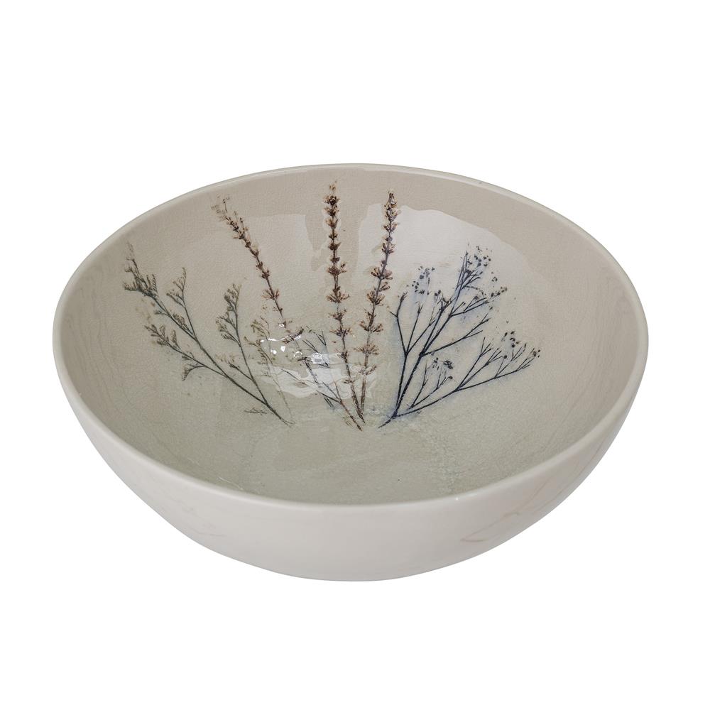 Bloomingville Bea Servierschüssel, Natur, 3,5L, Steingut, mit Blumenmotiv, dänisches Design