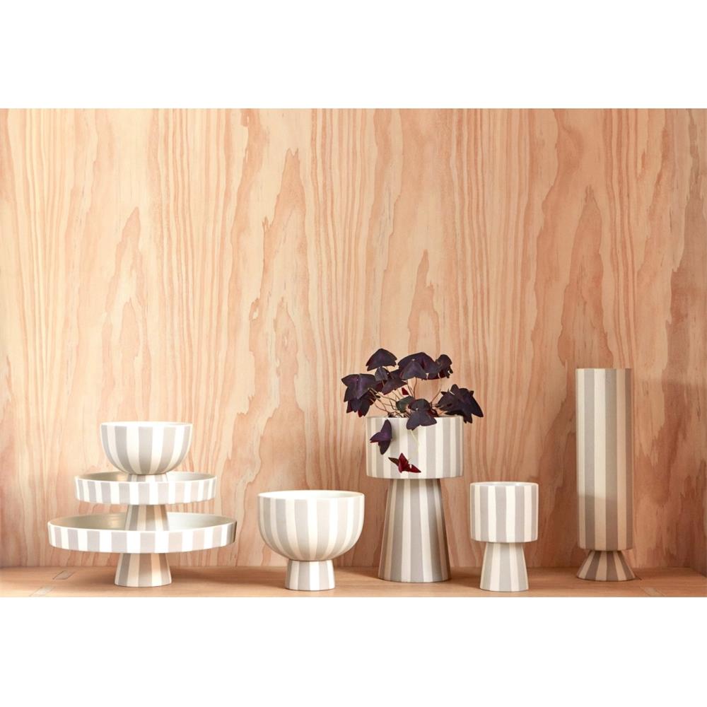 OYOY Toppu Schale - 12,6x10 cm, Beige/Grau gestreift - vielseitig als Dekoschale, Blumentopf, Vase
