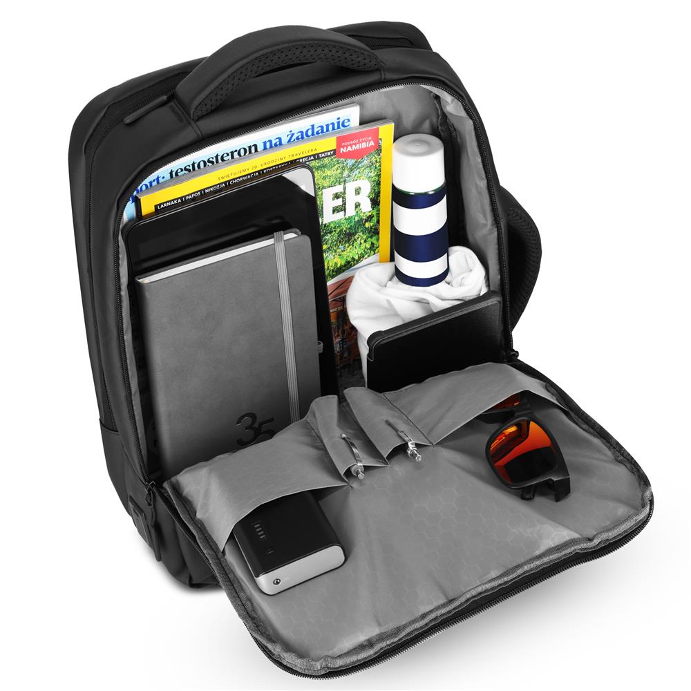 NILS Laptop Rucksack 15L Schwarz - mit USB- und USB-C-Anschlüssen Arbeit Schule Uni Reisen