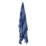 Bloomingville Frello Decke blau - Plaid mit Streifen aus recycelter Baumwolle für Sofa