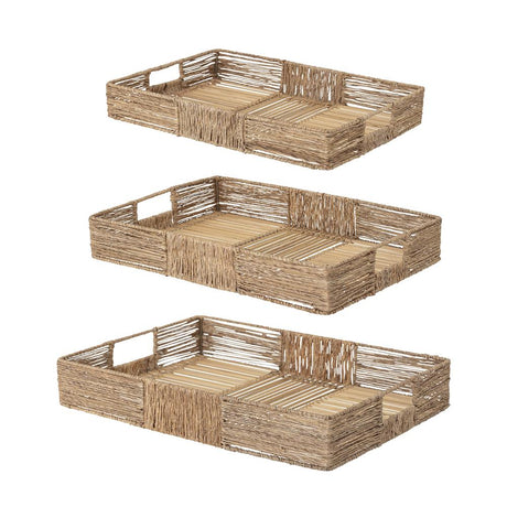 Bloomingville Lecia Serviertablett-Set aus Jute, Bambus & Metall – 3er Set