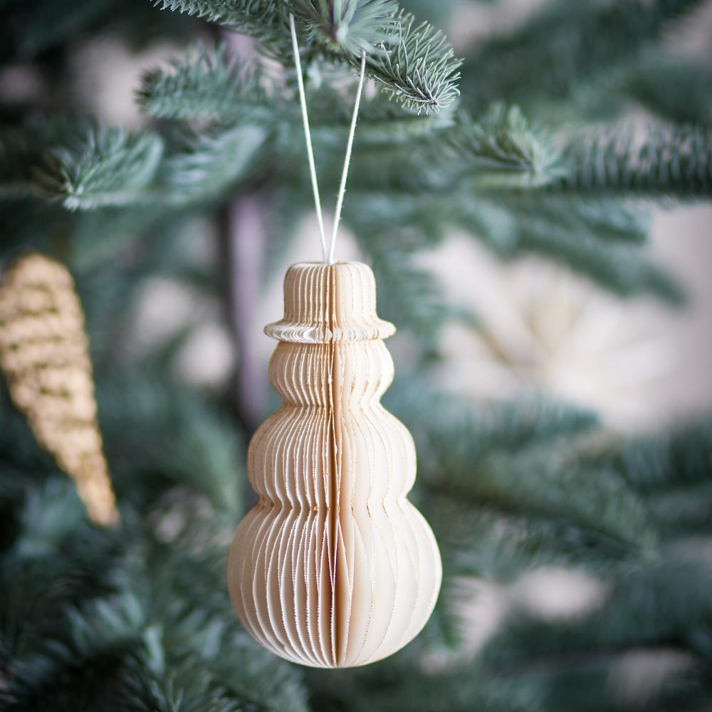 Bloomingville Felip Baumschmuck Schneemann aus Papier Weiß Weihnachtsanhänger