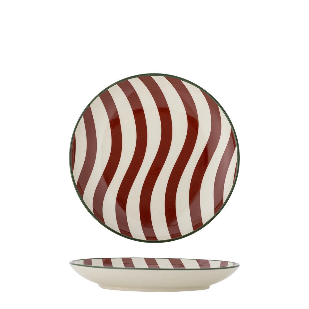 Bloomingville Jolly Weihnachtsteller, Rot, Steingut 16 cm mit Streifenmuster