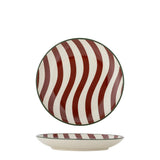 Bloomingville Jolly Weihnachtsteller, Rot, Steingut 16 cm mit Streifenmuster