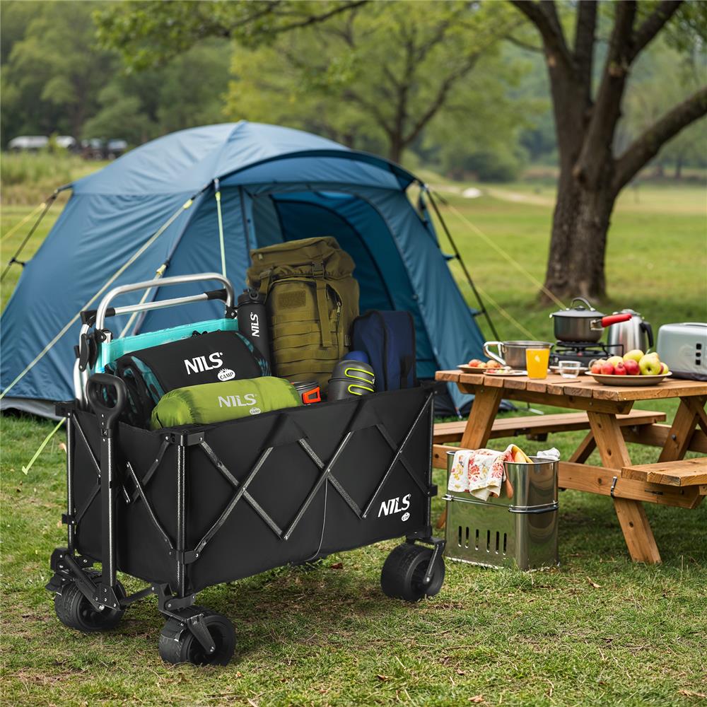 NILS CAMP XXL Bollerwagen faltbar 180L in Schwarz -Campingwagen für Strand & Garten