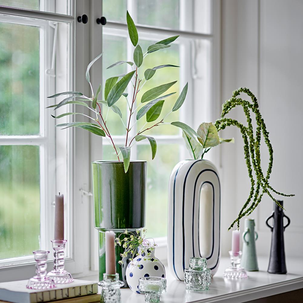 Bloomingville Marji Vase, Grün – große Steingut-Vase, glänzende Glasur, D14×H32 cm