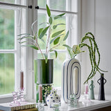 Bloomingville Marji Vase, Grün – große Steingut-Vase, glänzende Glasur, D14×H32 cm