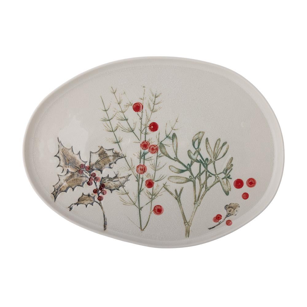 Bloomingville Hollie Servierplatte oval, Bunt, Steingut, 35,5 cm, Weihnachtsteller