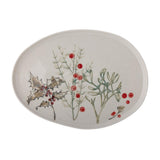 Bloomingville Hollie Servierplatte oval, Bunt, Steingut, 35,5 cm, Weihnachtsteller