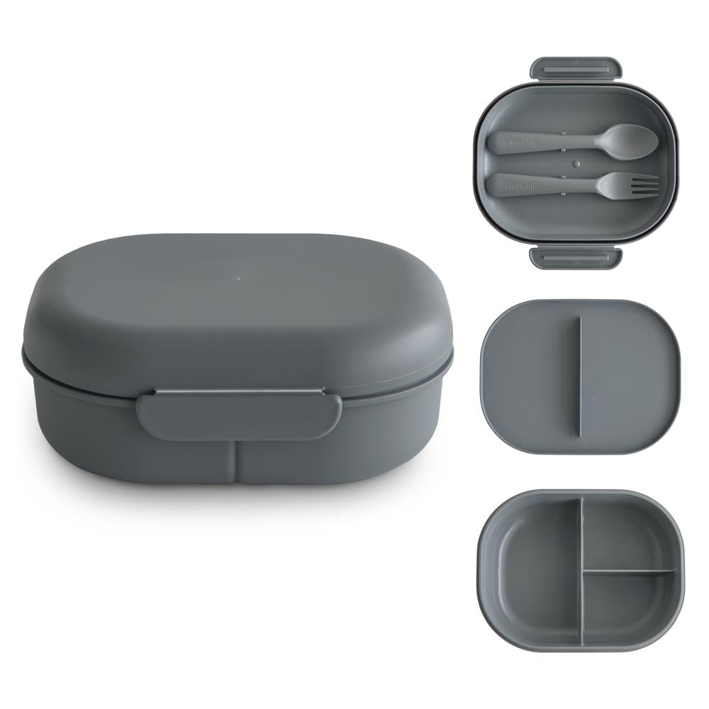 Mushie Lunchbox, Smoke, Brotdose mit Löffel und Gabel, BPA-frei