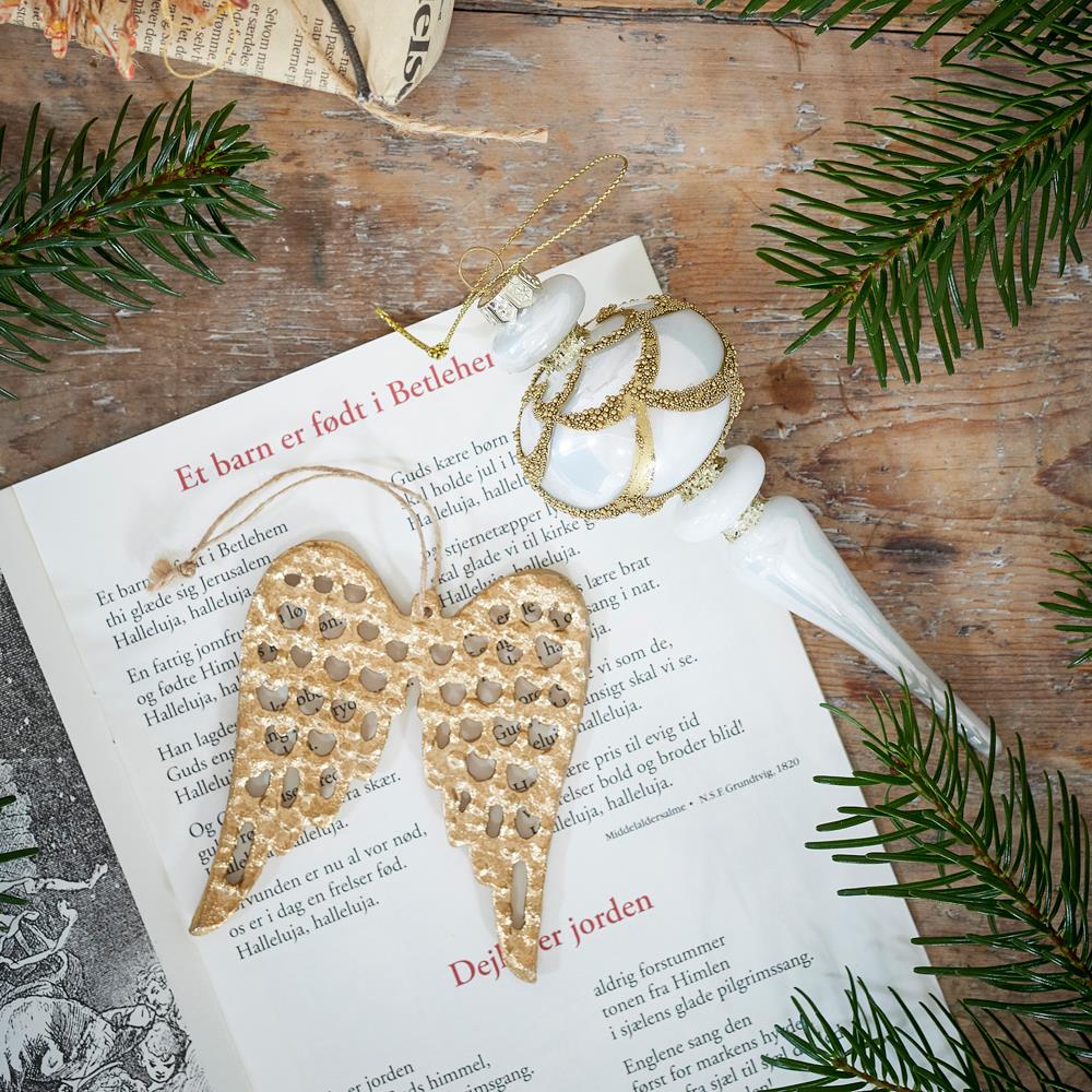 Bloomingville Hisar Baumschmuck aus Glas Weiß Weihnachtsanhänger mit Gold-Details