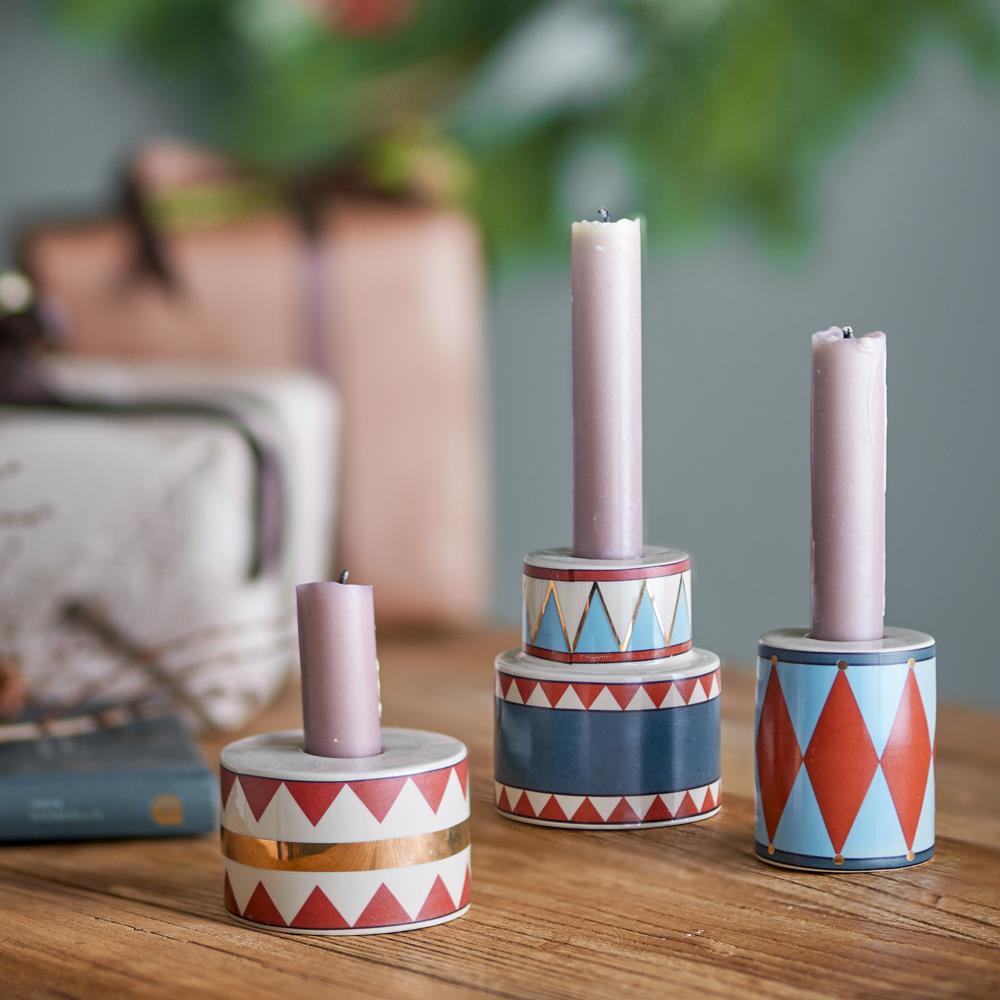Bloomingville Bitja Kerzenhalter Bunt Steingut 3er Set Weihnachtsdeko