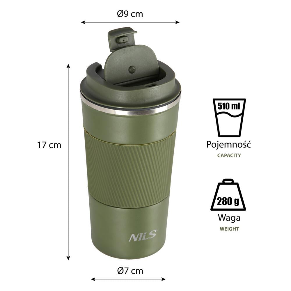 NILS Thermobecher 500 ml Edelstahl grün auslaufsicher Coffee-to-go-Becher für Camping Reisen Alltag