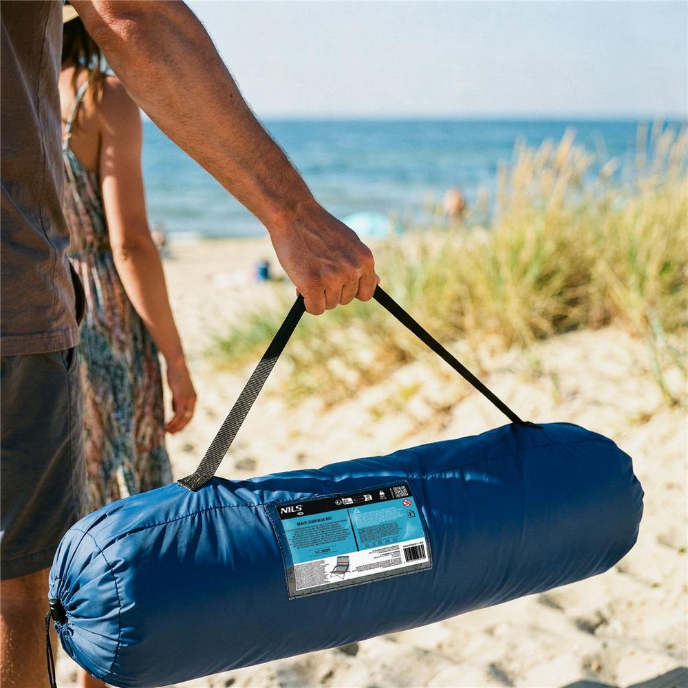NILS Strandstuhl Blau-Rot gestreift- bequemer klappbarer Campingstuhl für Garten, Strand & Outdoor