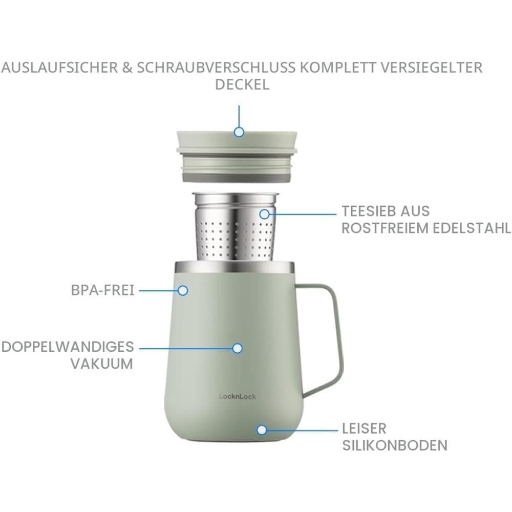 LocknLock Metro Thermobecher 384 ml mit Teesieb & Henkel, Beige