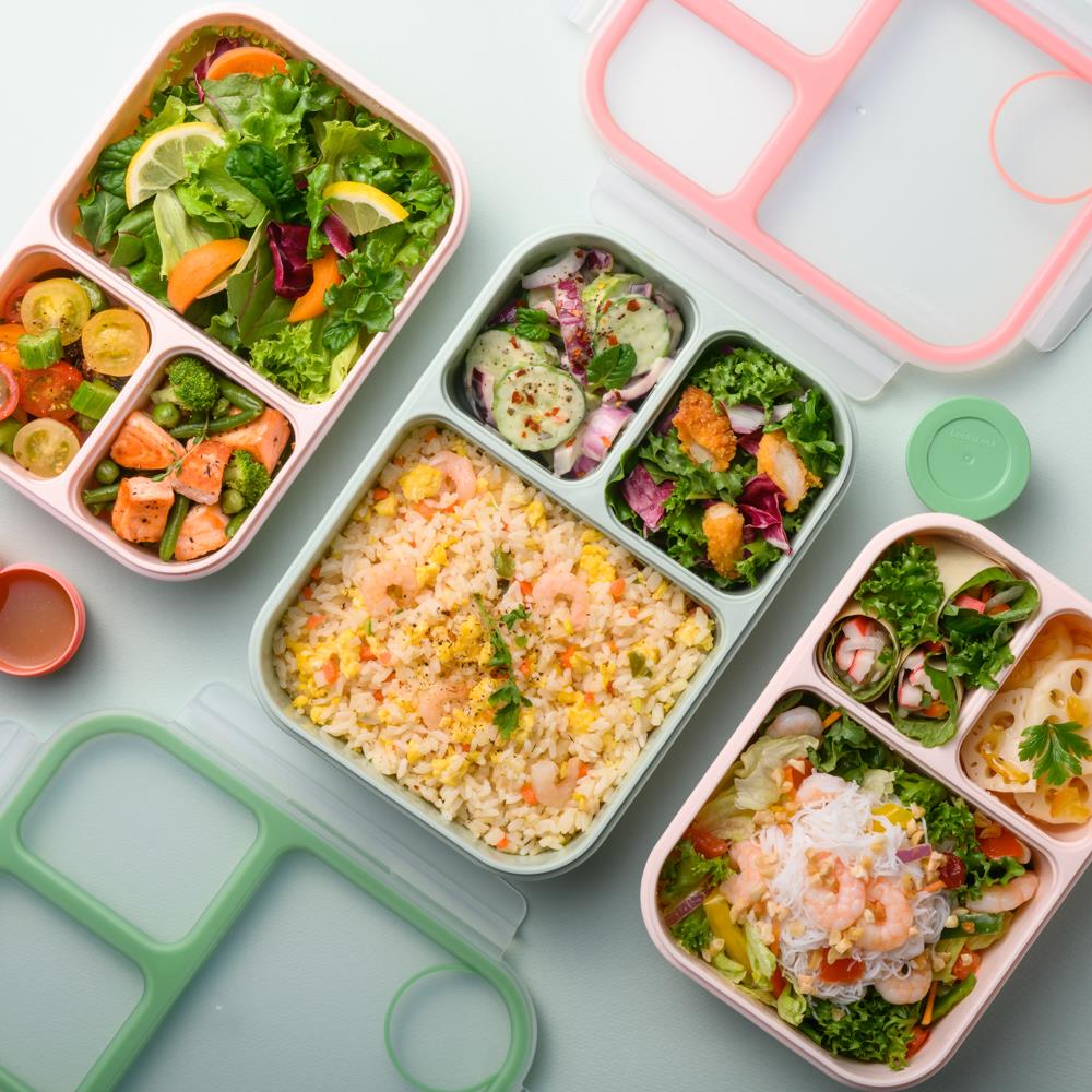 LocknLock To-Go Lunchbox 980 ml, Rosa, 3 Fächer - Mikrowellengeeignet BPA-frei
