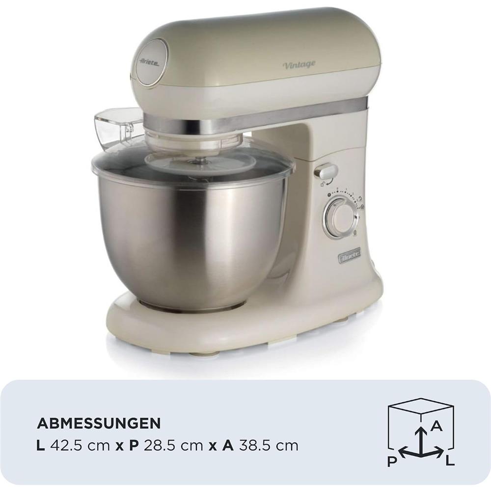 Ariete Vintage Küchenmaschine, Beige, 5,5-L-Schüssel, Knet- und Rührmaschine, Groß
