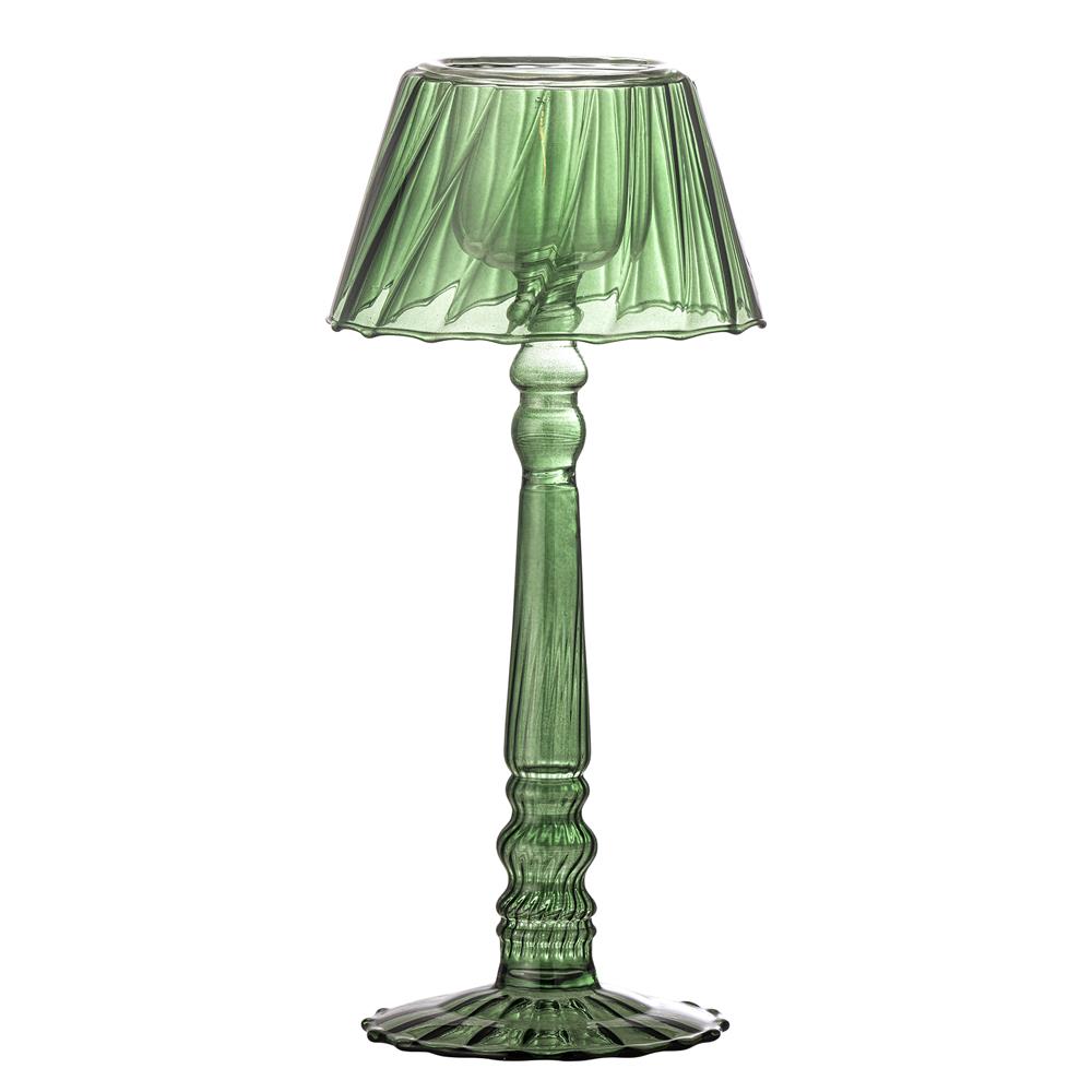 Bloomingville Lumi Teelichthalter, Grün, Glas, D10,5xH23,5 cm, elegantes Design, stimmungsvolles Licht