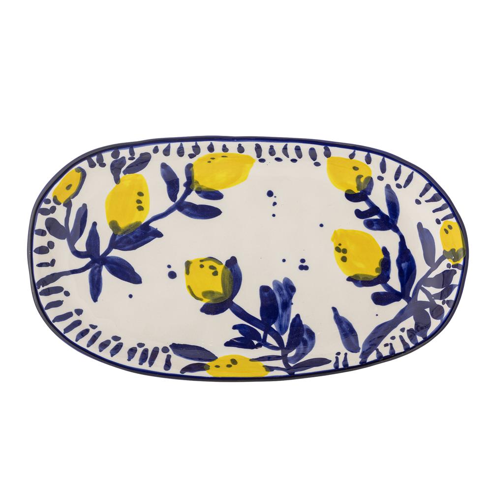 Bloomingville Maxima Servierplatte blau L29 cm aus Steingut – handbemalte Platte für Küche & Tischdeko