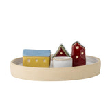 Bloomingville Coze Kerzenhalter Weiß Steingut Kerzenständer D 15,5 cm mit Häusermotiv