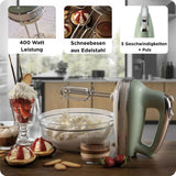Ariete Vintage Handmixer, Grün, Elektrischer Mixer 450W, 5 Stufen Turbo, Schneebese, Knethaken