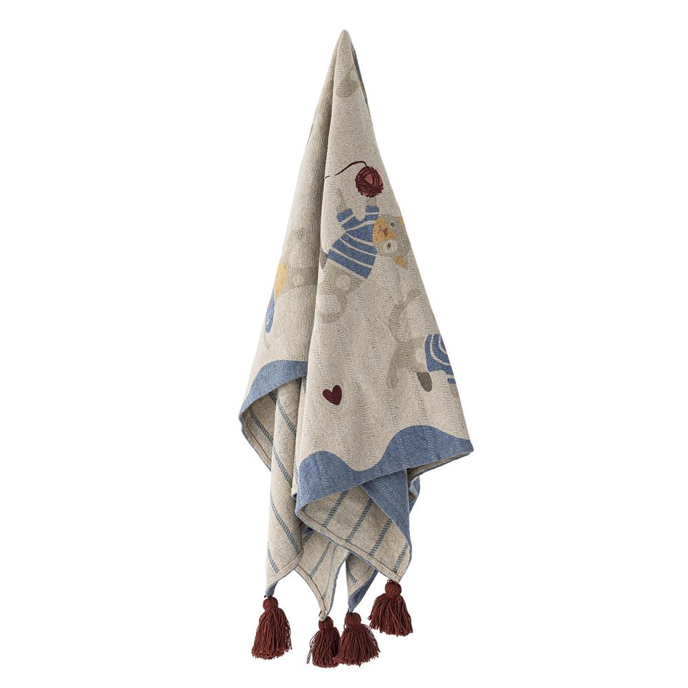 Bloomingville MINI Mille Decke bunt - Kinder Plaid mit Katzenmotiv aus Baumwolle für Sofa & Kinderzimmer