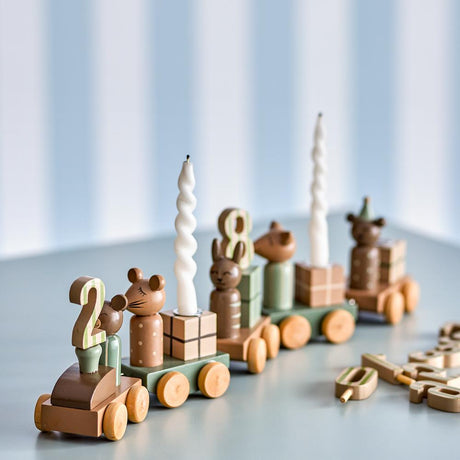 Bloomingville MINI Junaid Geburtstagsdekoration bunt - Deko Zug Kinder Geburtstag Kerzenhalter