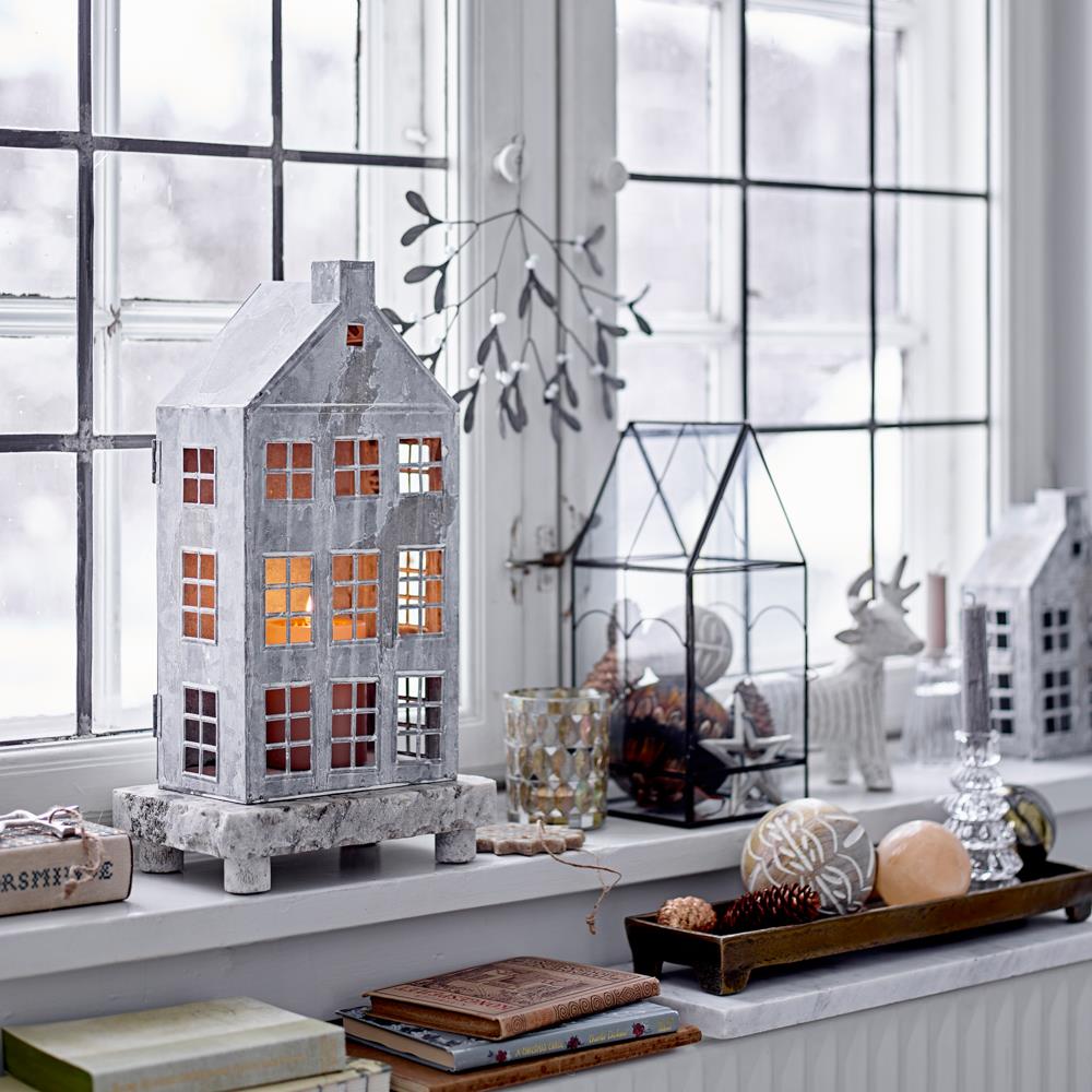 Bloomingville Heidrun Laterne, Grau, Metall Laternenhaus 2er Set