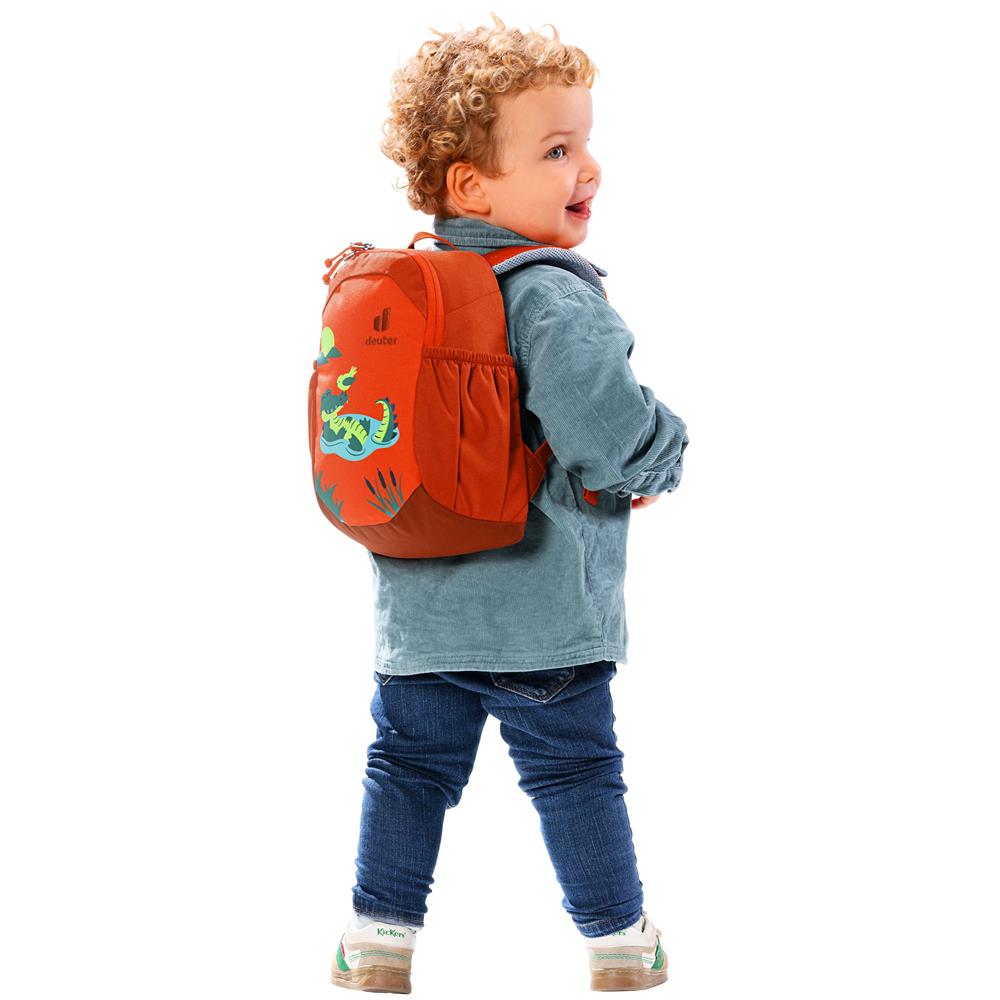 deuter Pico, Kinderrucksack, Dinosaurier Flame-Brick (rot), Kindergartenrucksack für Kinder ab 2 Jahre