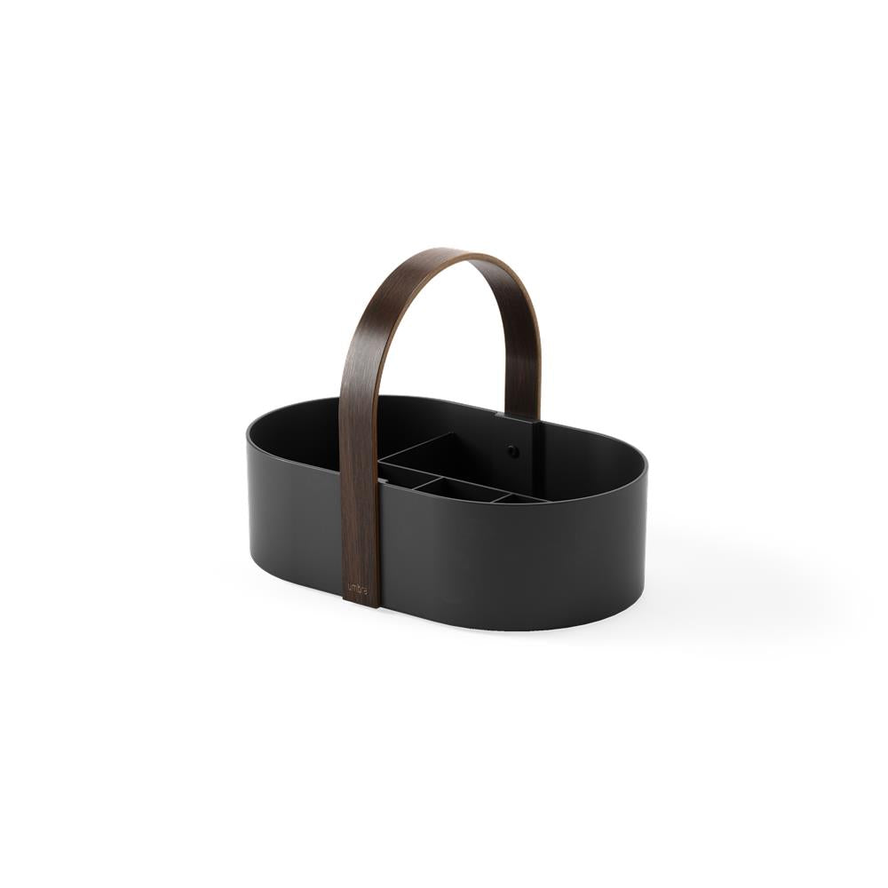 Umbra Bellwood Caddy mit herausnehmbarer Trennwand, Organizer für Kosmetik in Schwarz/Walnuss
