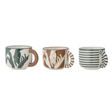 Bloomingville Carim Tasse 3er Set, 245ml, aus Steingut mit verschiedenen Mustern