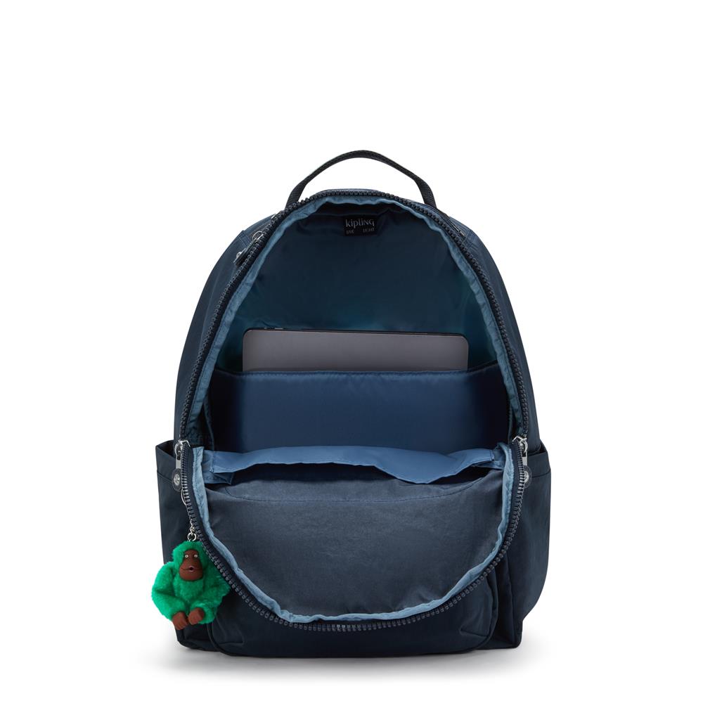 Kipling SEOUL L, Großer Schulrucksack mit 15-Zoll-Laptopfach, 27L, Blue Green Block (blau)