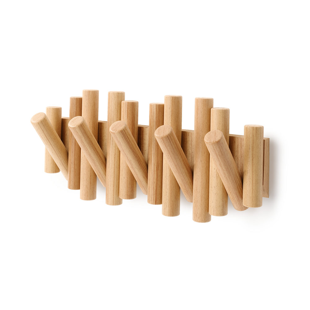 Umbra Picket - Moderne Garderobenleiste mit 5 Garderobenhaken, Natur, aus Kiefernholz