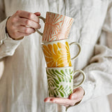 Bloomingville Fauni Tassen 3er-Set, Bunt – handbemalte Becher aus Steingut