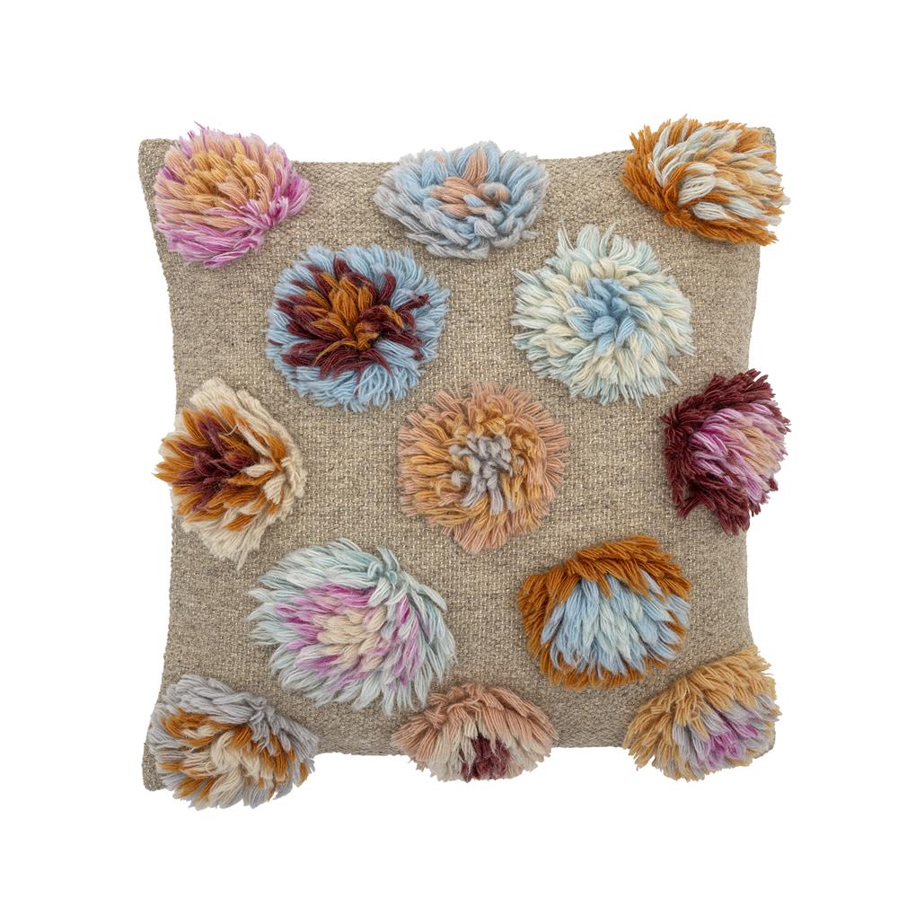 Bloomingville Somma Kissen Bunt 50x50 cm – Wolle, getuftete Blumen & Textur